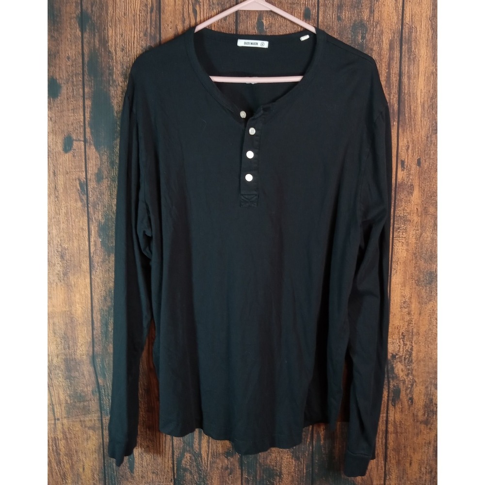 Buck Mason Mens XL Black Long Sleeve Henley Shirt 100% Cotton 4-Button Placket